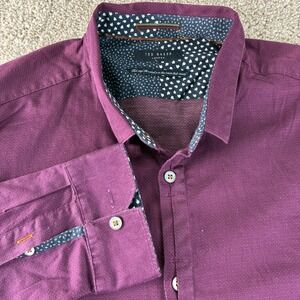 Ted‎ Baker London Mens Burgundy Dobby Print Long Sleeve Button Down Shirt XXL